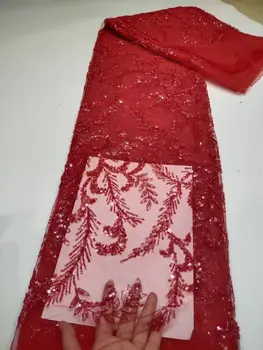 Африканская Нигерийская Свадебная Кружевная Ткань для новобрачных ZH-1302557 Высококачественная Вышивка Французскими блестками Кружевная ткань из бисера