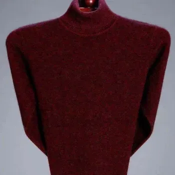 2023 Осень Зима Новая Утолщенная Водолазка Свободный Повседневный пуловер Модный Кашемировый Короткий свитер Мужское Старое Однотонное пальто