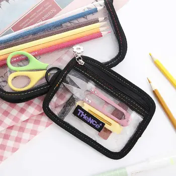 Корейская Ins блестящая прозрачная сумка для карандашей, черная кайма из ПВХ, флэш-пудра, вкладыш для девочек, сумка для банковских карт, кошелек