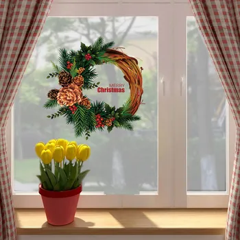 Рождественские наклейки на стену, Электростатическая наклейка на оконное стекло, Подарок Санта-Клауса, Лося, Рождественский декор для дома, рождественские украшения
