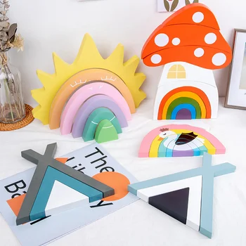 Новые детские деревянные кубики Rainbow Cloud Triangle Toys Детские креативные строительные блоки Nordic Wood Развивающие игрушки Украшение комнаты