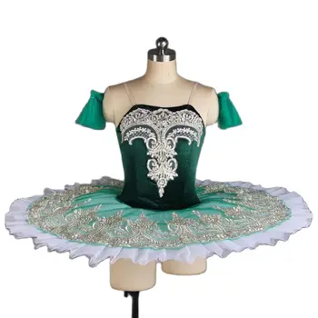 Профессиональное платье-пачка BLL420 из зеленого бархата для девочек и женщин, одежда для балетных танцев, классический костюм-пачка из жесткого тюля