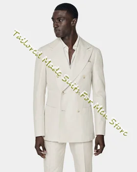 Элегантные костюмы для мужчин, бежевый мужской блейзер, мужская дизайнерская одежда, свадебные платья для жениха, Классические комплекты брюк с двойной грудью, 2 предмета