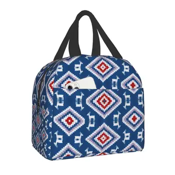 Изолированная сумка для ланча с богемным турецким принтом Килим, геометрический этнический водонепроницаемый термохолодильник Bento Box для женщин, детей, школы