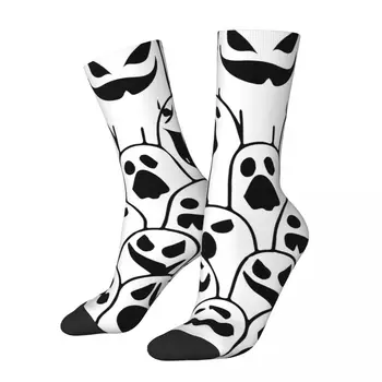 Хэллоуин с рисунком призрака Забавные мужские носки Ретро с лицом призрака в стиле хип-хоп Бесшовные носки для экипажа Подарочный узор с принтом