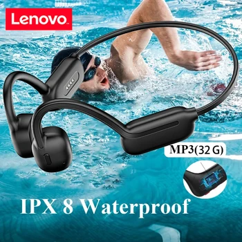 Наушники Lenovo для плавания с костной проводимостью Bluetooth 5.3 Беспроводная Водонепроницаемая гарнитура IPX8 32 ГБ MP3 Плеер Наушники с микрофоном