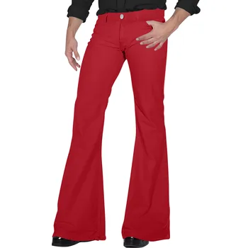 Мужские брюки-клеш в стиле ретро-диско, свободные стрейчевые винтажные брюки, удобные мужские брюки-клеш из стрейчевой саржи в стиле ретро