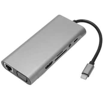 Док-станция USB C, многопортовый адаптер для быстрой зарядки USB 3.0, звуковой порт 3,5 мм, мультимедийный интерфейс HD с высоким разрешением для ноутбуков