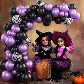 украшение вечеринки Черный Фиолетовый набор цепочек из латексных воздушных шаров Тематическая вечеринка на Хэллоуин с нерегулярными цветочными украшениями в виде арки