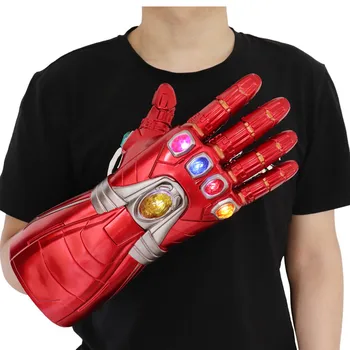 Косплей Финальная битва супергероя Железного человека Перчатки со светодиодной подсветкой, костюм для рук с драгоценным камнем, маскарадный костюм для вечеринки, реквизит для аниме-шоу, подарок
