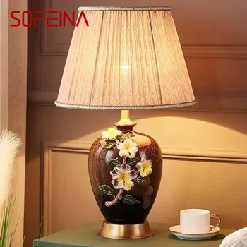 SOFEINA Современная Латунно-керамическая настольная лампа со светодиодной подсветкой, Креативный Европейский Медный настольный светильник для домашнего декора Гостиной Спальни