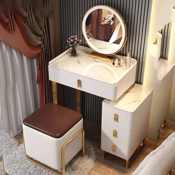 Современный комод для спальни, Винтажный Зеркальный шкаф со светодиодной подсветкой, Туалетный столик, Стул для макияжа, Консольная мебель Tocador Mueble LJ50DT