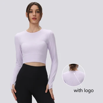 Lu С логотипом, женские нитяные колготки, Стрейчевый топ для йоги, 6 цветов, сексуальная укороченная Спортивная футболка для фитнеса с длинным рукавом, быстросохнущая футболка для бега трусцой.