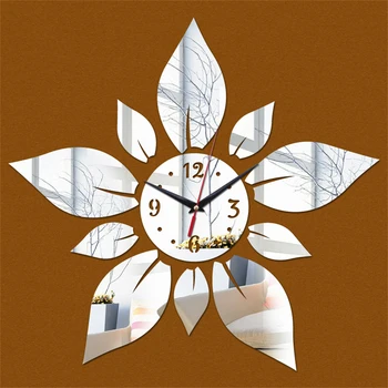 Зеркало с цветочным листом 30 см, Акриловое Зеркало, Наклейка на настенные часы, Кварцевые Часы, Наклейка для украшения дома, декор гостиной