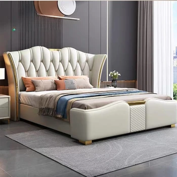 Кожаная Кровать Мебель для спальни Легкая Роскошная Мебель для дома Высококачественная Двуспальная Кровать С местом для хранения