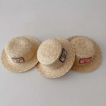 Модная детская соломенная шляпа с этикеткой, новая Корейская детская панама, детские панамы, летняя дорожная пляжная кепка для мальчиков и девочек, солнцезащитная шляпа
