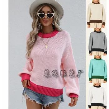 Новый женский трикотаж, женский пуловер в стиле пэчворк, женский свободный свитер, женский