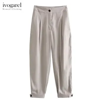 Ivogarel, шикарные брюки морковного цвета, женские брюки с высокой талией, вытачками спереди, карманами и застежкой на пуговицы по низу