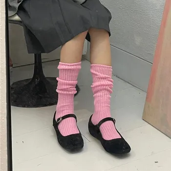 Матовые Розовые Хлопчатобумажные Вязаные длинные носки, чулки, Осенне-зимние теплые носки до колен, японские модные носки для девочек-школьниц, чулки