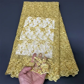 2023 Высококачественная Африканская Нигерийская Тюлевая кружевная ткань с вышивкой блестками Элегантное Французское Гипюровое свадебное платье из бисера 5 ярдов