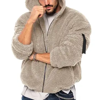 Мужское осенне-зимнее пальто из плотного флиса с капюшоном, свободная куртка на молнии с карманами и длинными рукавами, chaquetas hombre