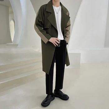 2023 Мужской свободный тренч средней длины, облегающий пальто в корейском стиле, высококачественная ветровка, модные пальто, повседневные деловые куртки