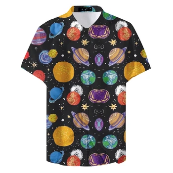 Мужские рубашки Universe с принтом 3D планеты, Звездного неба, мужская рубашка, повседневная футболка с коротким рукавом Оверсайз, мужская одежда Camisa