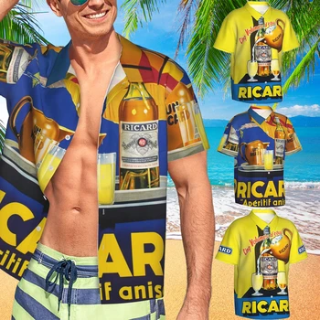 Летняя мужская рубашка Ricard для пляжа, гавайские рубашки Frrance Ricards для аперитива, модные праздничные наряды для занятий, одежда
