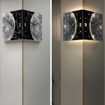 Акриловые светодиодные настенные часы на батарейках Скандинавский дизайн Черные минималистичные светящиеся цифровые часы Современная мебель для гостиной