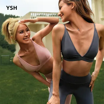YUSHUHUA Сексуальный Темный V-образный бюстгальтер для йоги, спортивный бюстгальтер с красивой спинкой, женский топ для занятий в тренажерном зале, нижнее белье для тренировок