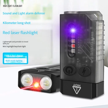 Брелок-фонарик USB Type-C Зарядка Мини-EDC Фонари IPX4 Водонепроницаемый 1000LM Магнитный зуммер Красный свет SOS Охранная лампа