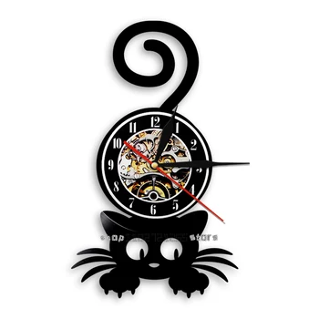 Прекрасный кот Настенные часы Милый котенок Виниловая пластинка 12 