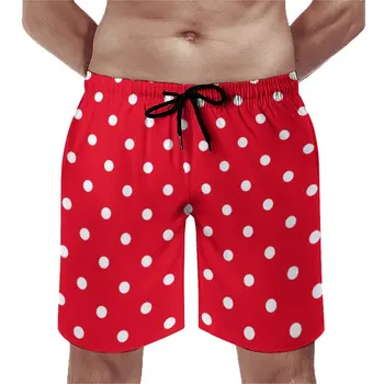 Пляжные шорты в красно-белый горошек, модные пляжные плавки в горошек, пятнистый круг, быстросохнущая спортивная одежда, короткие брюки большого размера