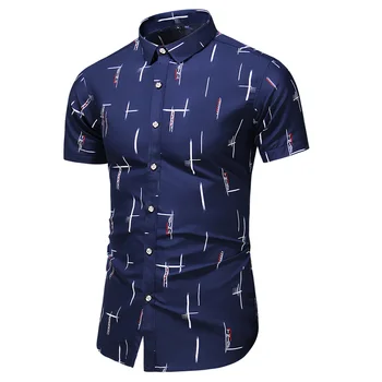 Повседневная рубашка с коротким рукавом, мужская пляжная блузка с принтом, летняя одежда 2023 года