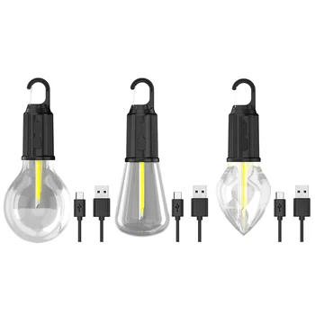 Светодиодный фонарь для кемпинга Type-C USB Перезаряжаемый Водонепроницаемый 400 мАч 100ЛМ, фонарь для палатки с крючком, 3 режима наружного освещения