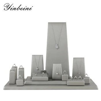YinBeiNi из искусственной кожи серого цвета, набор для показа ювелирных изделий для ожерелья, кольца, серег, браслета, украшения для часов, стойки для витрин магазинов