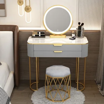 Современный минималистичный туалетный столик со светодиодным зеркалом Серого цвета, Многофункциональный туалетный столик для хранения гостиничной женской домашней мебели Penteadeira