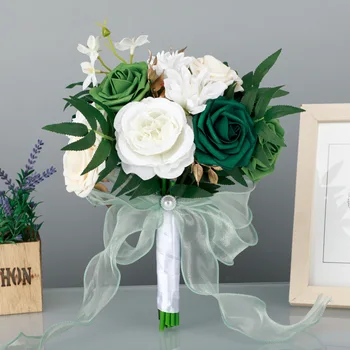 Зеленый свадебный букет, Невеста, Подружка невесты С цветами В руках, Шелковые Розы, Свадебный букет из искусственных цветов, Свадебные Аксессуары