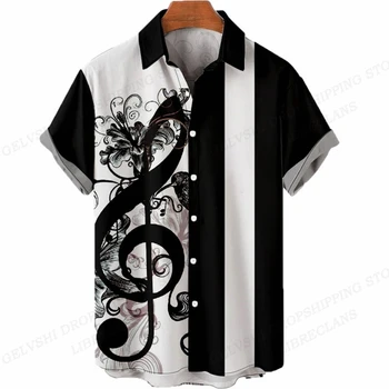 Рубашки с 3D-принтом Music Note, мужские и женские однобортные блузки оверсайз, мужская рубашка с отворотом 