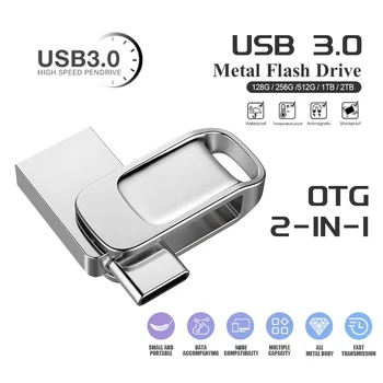 Для XIAOMI 2 ТБ металлических флэш-накопителей USB 3.0 U Disk, высокоскоростная флешка, 1 ТБ портативного USB-накопителя, аксессуар для адаптера TYPE-C