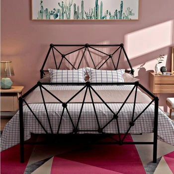 Простая железная художественная кровать для гражданского хозяина в скандинавском стиле 1,2 м 1,5 м односпальная двуспальная кровать для взрослых и детей