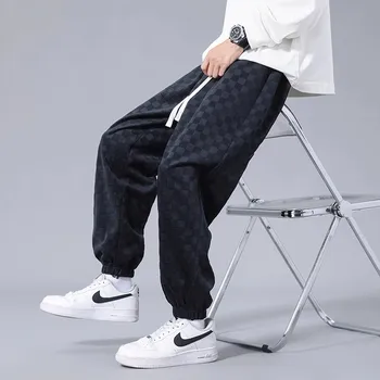 Китайский стиль 2023, Вельветовая мужская одежда, свободные шаровары с широкими штанинами, повседневные брюки в стиле ретро больших размеров, спортивные брюки оверсайз