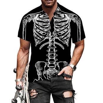 Новые костюмы для косплея в стиле панк, скелет, Хипстер, Хэллоуин, мужские модные рубашки с коротким/длинным рукавом, блузки на пуговицах с черепом ужасов
