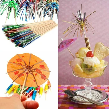 24шт одноразовых бумажных зонтиков, Цветочная палочка, Зонтичная фруктовая палочка, художественная палочка для украшения бара, кафе, вечеринки, фруктовая палочка