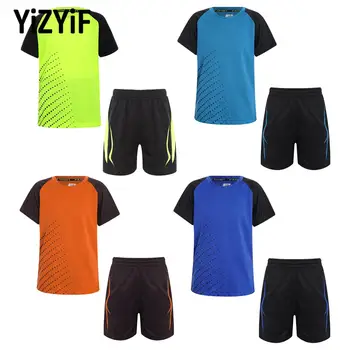 Быстросохнущий спортивный комплект для мальчиков и девочек, футбольная форма для бега, футболка с короткими рукавами с принтом в горошек и спортивные шорты на завязках