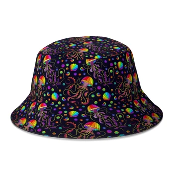 Летние шляпы-ведерки в стиле хип-хоп с радужными медузами и ракушками, женские мужские шляпы рыбака, Осенняя уличная одежда, Панама, солнцезащитная кепка для боба