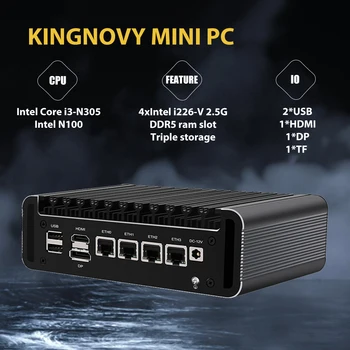 KingnovyPC Обновление брандмауэра Micro Appliance 4 * i226 2.5GbE LAN Безвентиляторный мини-ПК 12-го поколения Alder Lake i3 N305 N100 Openwrt Barebone