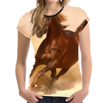 Женские футболки с принтом лошади, 3D одежда, модный топ Оверсайз, летний креативный женский топ с круглым вырезом для футболок