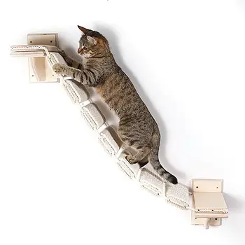 Деревянная кошачья лестница Настенное крепление Полка для кошачьих ступенек Лестница для зоотоваров с плетеными веревками для владельцев домашних животных ветеринары в больницах