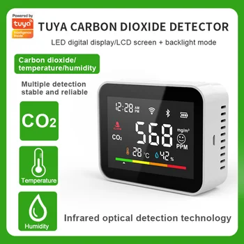 Tuya Air Tester WiFi Датчик температуры и влажности, интеллектуальный монитор углекислого газа, измеритель качества воздуха, детектор CO2, зарядка через USB